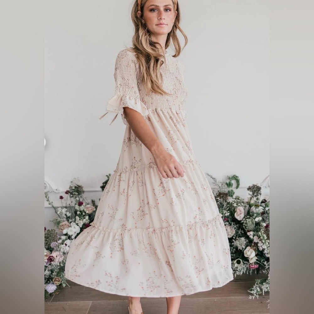 JessaKae Cream Floral Midi Dress